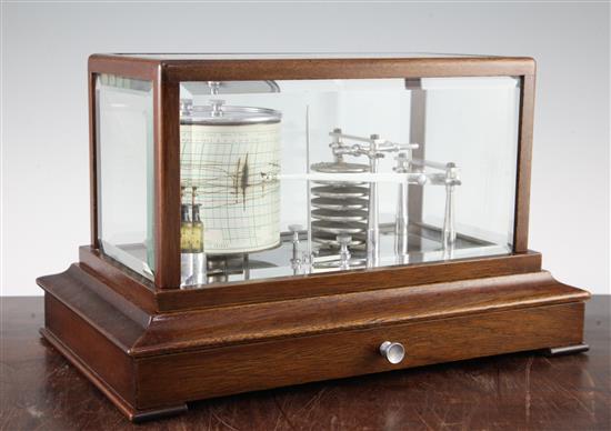 A 20th century English mahogany barograph, 14.5in.